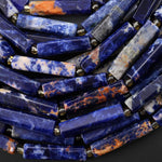 Natural Orange Sodalite Thin Long Hand Faceted Rectangle Tube Beads 15.5" Strand