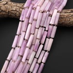 Natural Kunzite Thin Long Hand Faceted Rectangle Tube Beads 15.5" Strand
