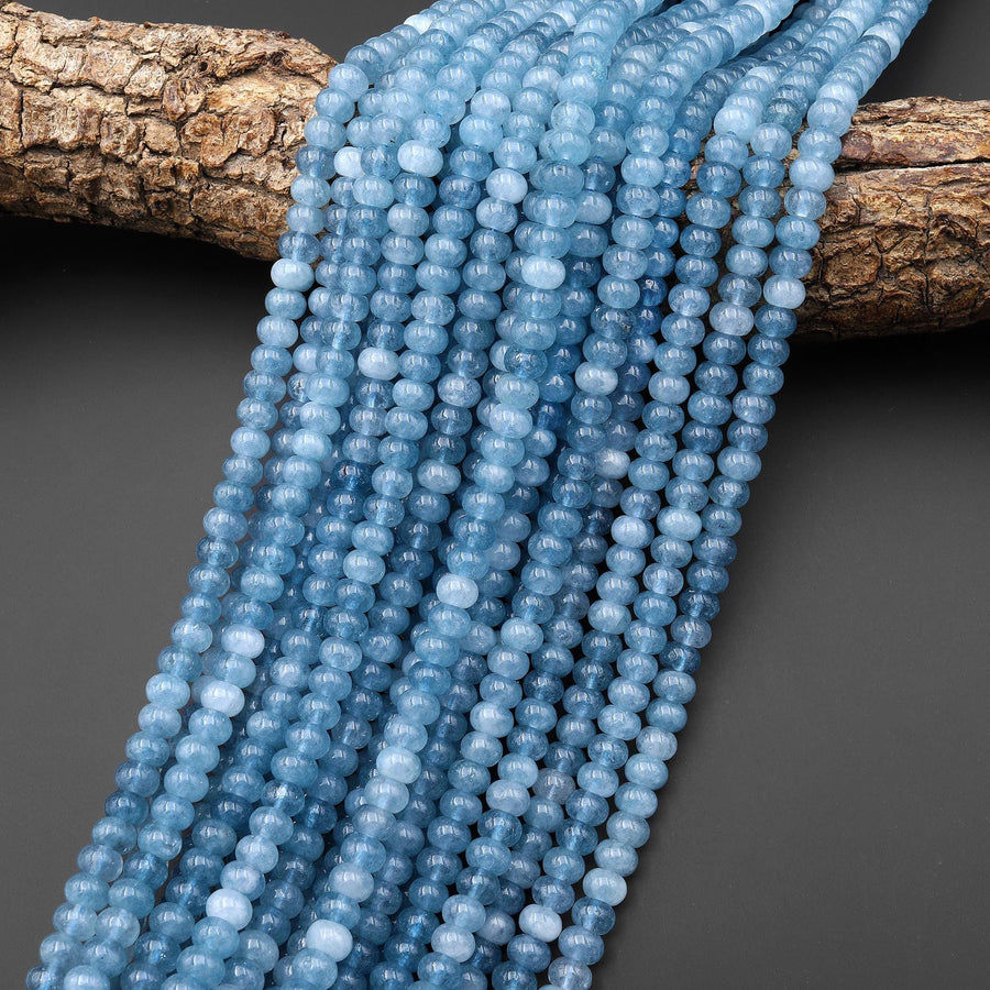 Blue Aqua Quartz Rondelle 6mm Beads Aquamarine Like Stone 15.5" Strand