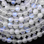 AAA Natural Rainbow Moonstone Round Beads 4mm 7mm 8mm 10mm 11mm 12mm 14mm 16mm Blue Flashes Gemstone 15.5" Strand