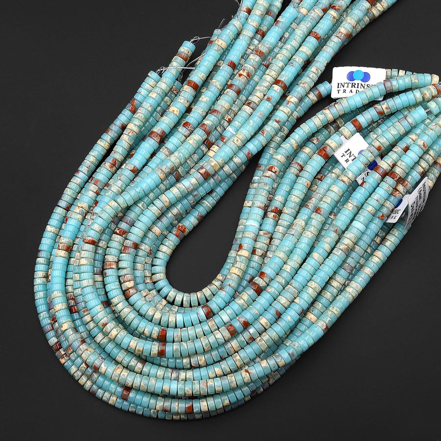 Impression Jasper Heishi Beads 6mm 8mm Aka Snake Skin Jasper Aqua Terra Jasper 15.5" Strand