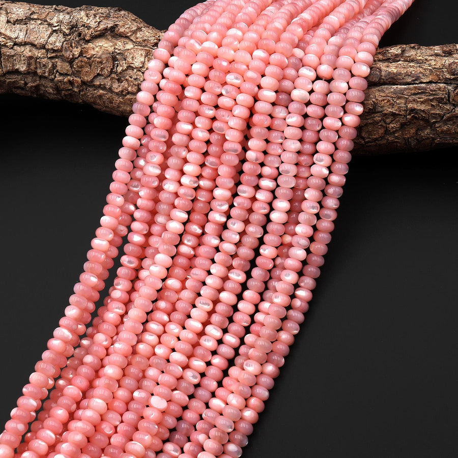 Coral Pink Mother of Pearl 4mm 6mm 8mm Smooth Rondelle Beads 15.5" Strand