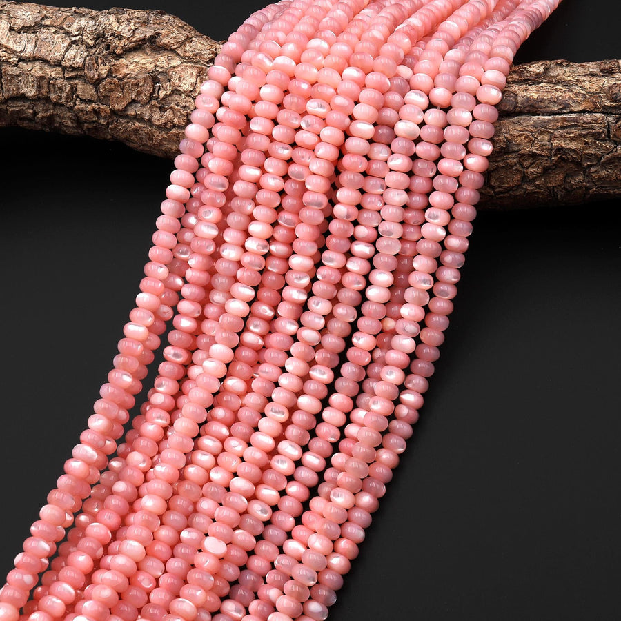 Coral Pink Mother of Pearl 4mm 6mm 8mm Smooth Rondelle Beads 15.5" Strand
