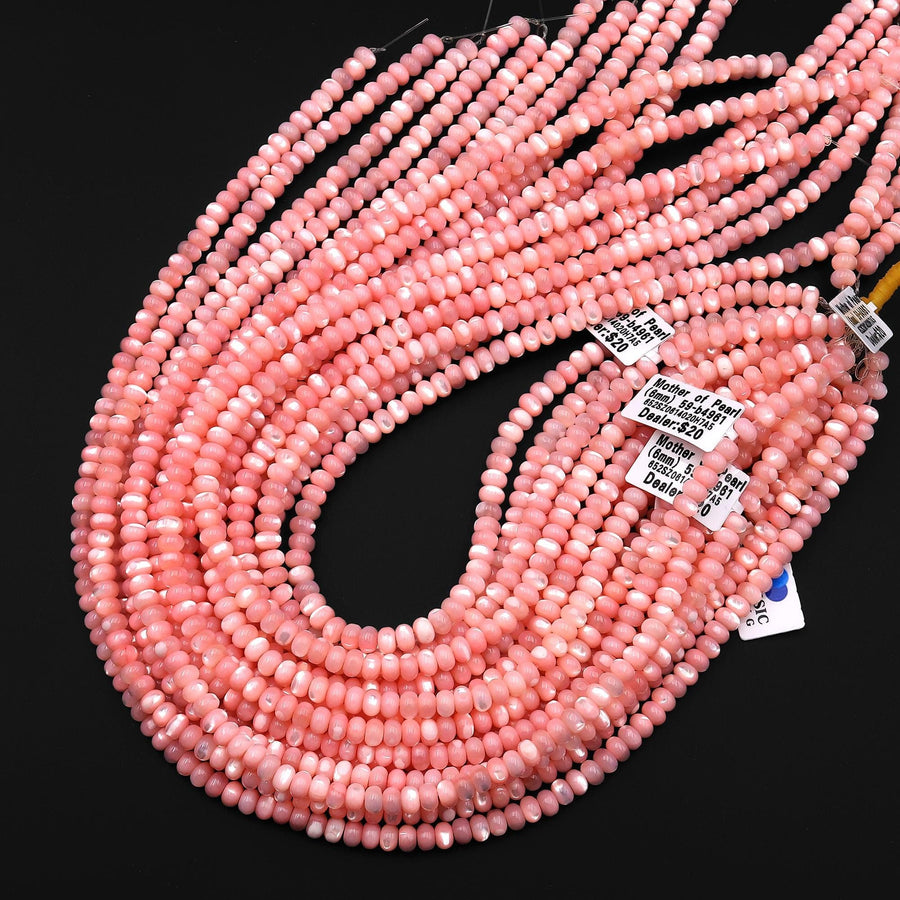 Coral Pink Mother of Pearl 4mm 6mm 8mm Smooth Rondelle Beads 15.5" Strand
