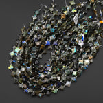 AAA Faceted Fiery Natural Labradorite Four 4 Leaf Clover 13mm Beads 15.5" Strand