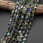 AAA Faceted Fiery Natural Labradorite Four 4 Leaf Clover 13mm Beads 15.5" Strand