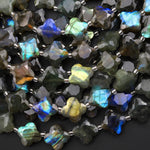 AAA Faceted Fiery Natural Labradorite Four 4 Leaf Clover 13mm Beads 15.5" Strand