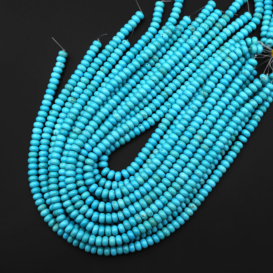 Blue Turquoise Jasper Smooth Rondelle Beads 6x4mm 8x5mm Aka Dyed Sleeping Beauty 15.5" Strand