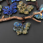 AAA Hand Carved Natural Labradorite Butterfly Snake Pendant Rebirth and Renewal