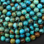 Real Genuine Natural Blue Green Brown Turquoise 6mm 8mm 10mm 12mm Smooth Round Beads 15.5" Strand