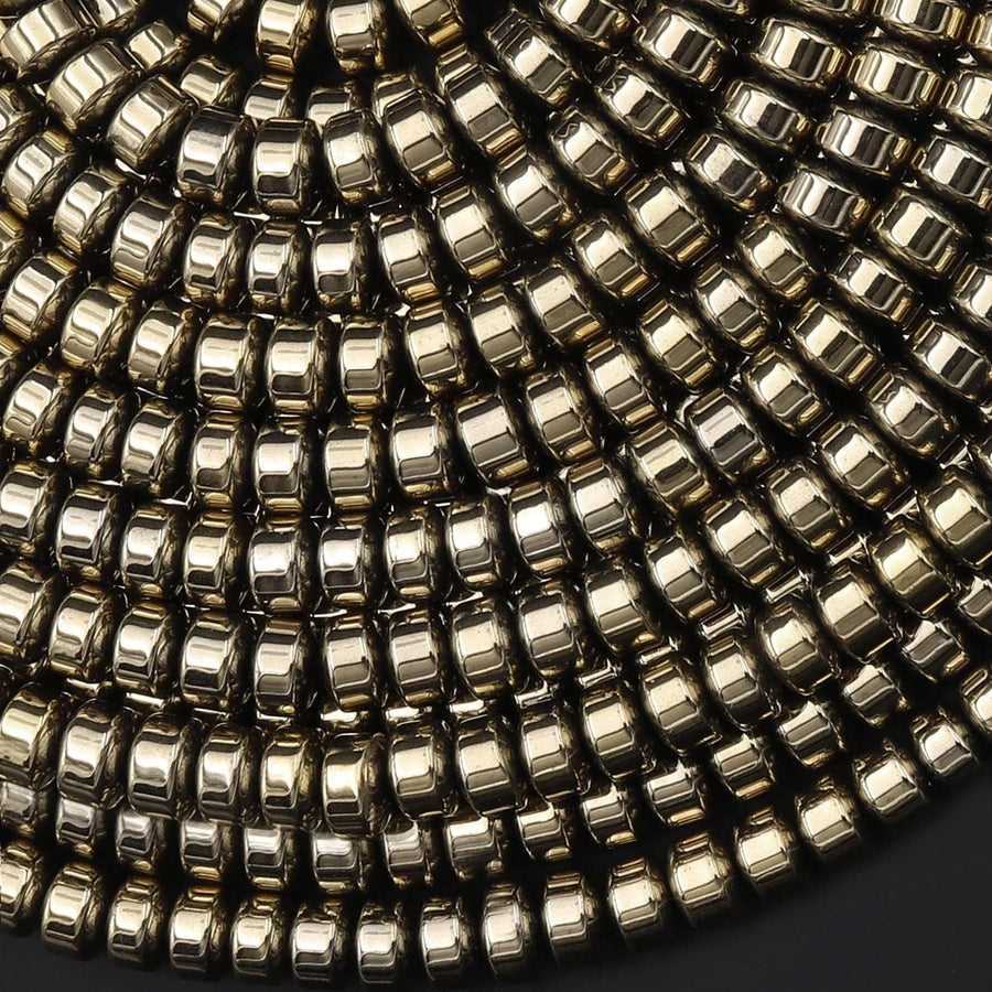 Titanium Pyrite 3mm 4mm 6mm Smooth Wheel Rondelle Heishi Beads 15.5" Strand