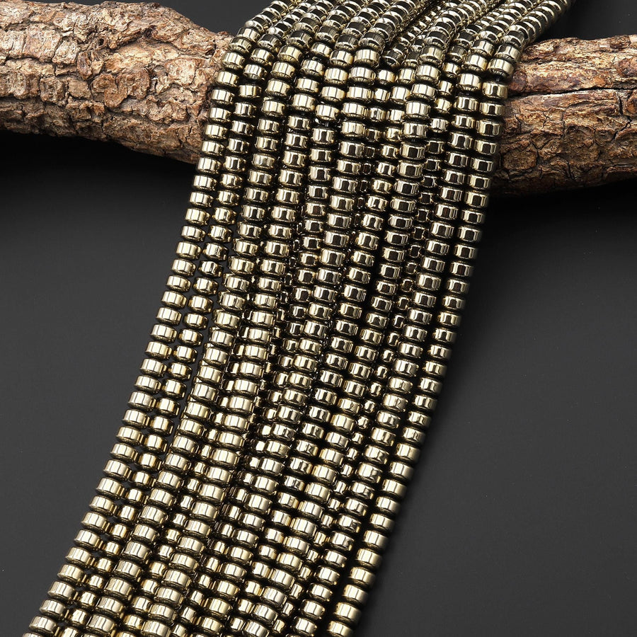 Titanium Pyrite 3mm 4mm 6mm Smooth Wheel Rondelle Heishi Beads 15.5" Strand