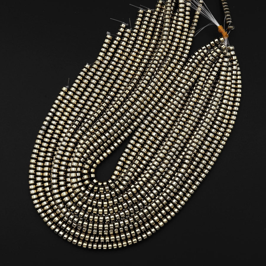 Titanium Pyrite 3mm 4mm 6mm Smooth Wheel Rondelle Heishi Beads 15.5" Strand