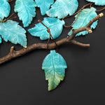 Hand Carved Natural Blue Amazonite Leaf Pendant Focal Gemstone Bead