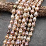 AAA Genuine Freshwater Ming Fireball Flameball Baroque Nucleated Pearl Metallic Golden Mauve Pink Peach Purple 16" Strand