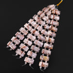 Rare Natural Rainbow Amethyst Rectangle Tile Double Drilled Bracelet Red Lacey Pattern Beads 30mm 8" Strand b1726