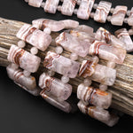 Rare Natural Rainbow Amethyst Rectangle Tile Double Drilled Bracelet Red Lacey Pattern Beads 30mm 8" Strand b1726