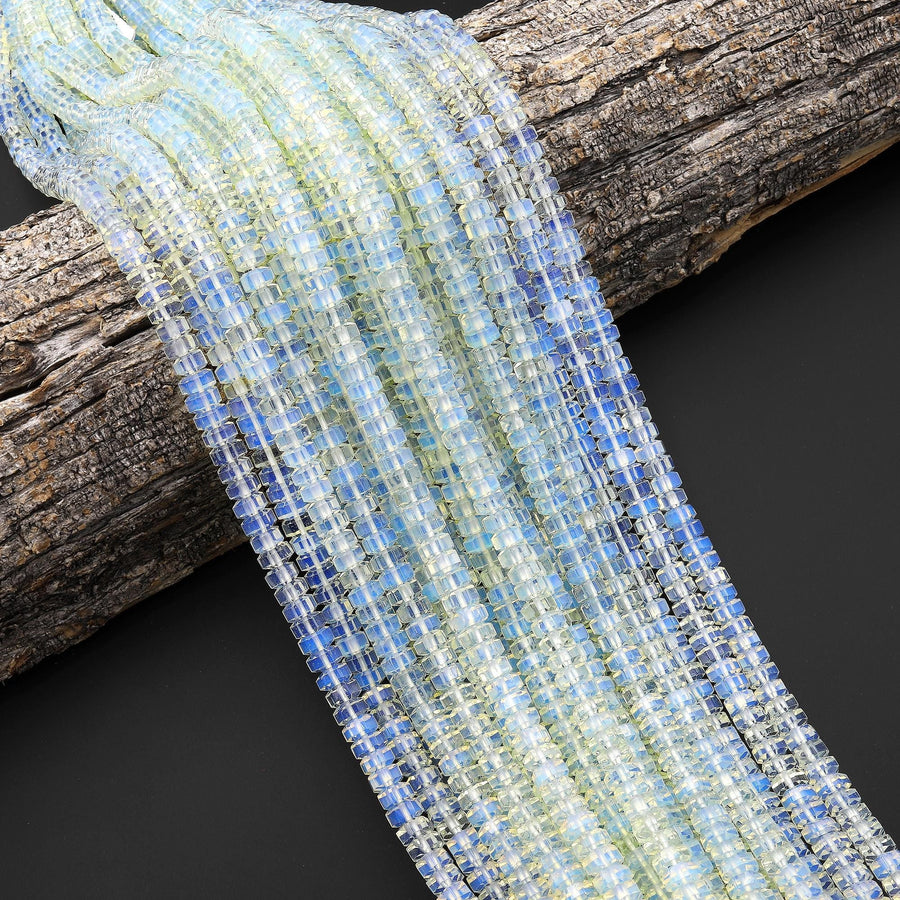 Faceted Opalite Beads 6x3mm hexagon Heishi Rondelle 15.5" Strand