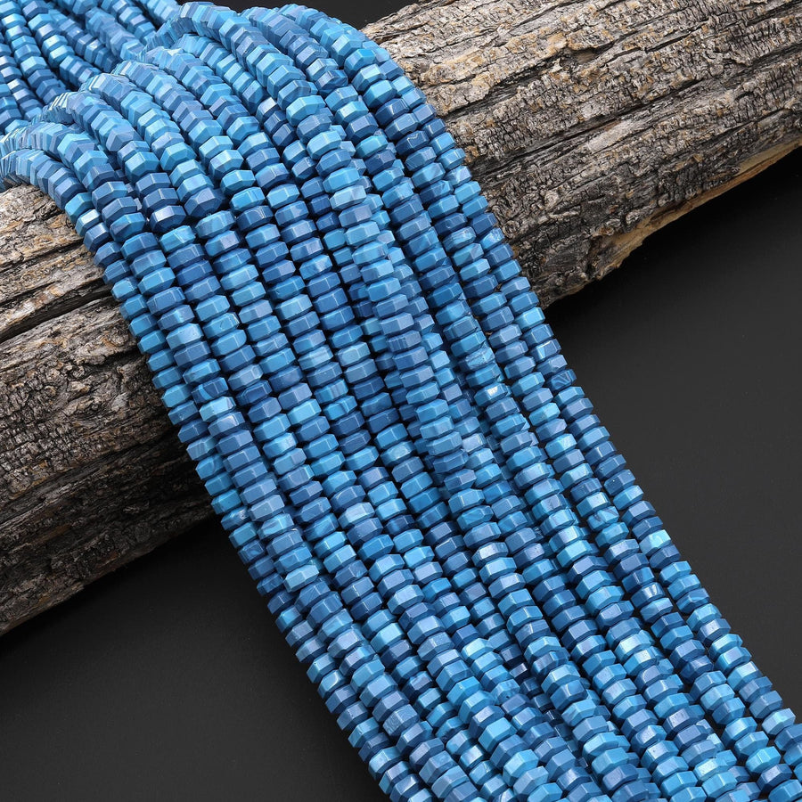 Faceted Blue Turquoise Jasper 6mm Heishi Rondelle Beads Aka Dyed Sleeping Beauty 15.5" Strand