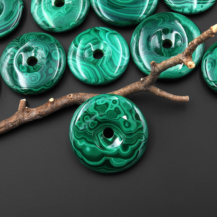 AAA+ Large Natural Malachite Donut Bead Pendant A8