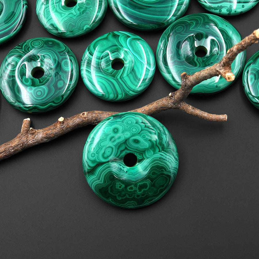 AAA+ Large Natural Malachite Donut Bead Pendant A8