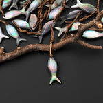 AAA Iridescent Hand Carved Natural Black Mother of Pearl Fish Pendant
