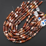 Natural Tibetan Red Striped Agate Long Thin Barrel Cylinder 30x10mm Beads 15.5" Strand