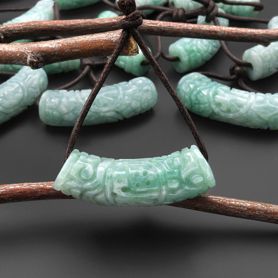 Hand Carved Natural Light Green Guatemalan Jade Curved Crescent Arc Pendant