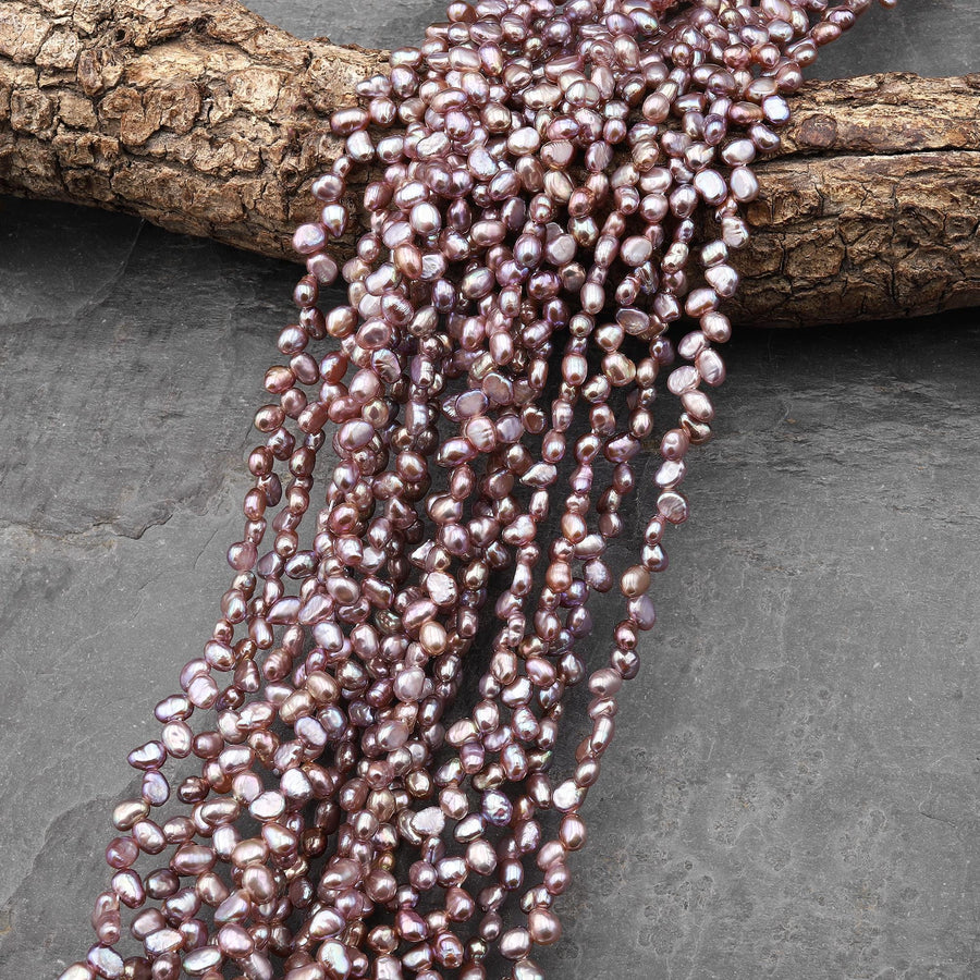 Natural Mauve Purple Pink Freshwater Pearl Top Side Diagonally Drilled Leaf Teardrop Beads 15" Strand