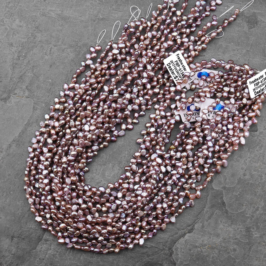 Natural Mauve Purple Pink Freshwater Pearl Top Side Diagonally Drilled Leaf Teardrop Beads 15" Strand