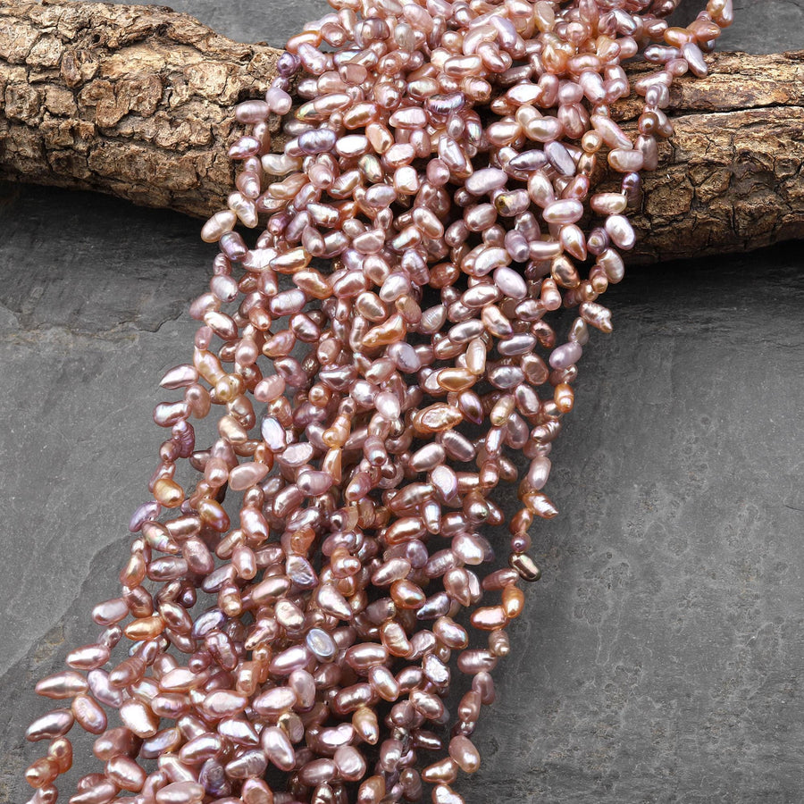 Natural Mauve Purple Pink Freshwater Pearl Top Side Diagonally Drilled Leaf Teardrop Beads 15" Strand B1350