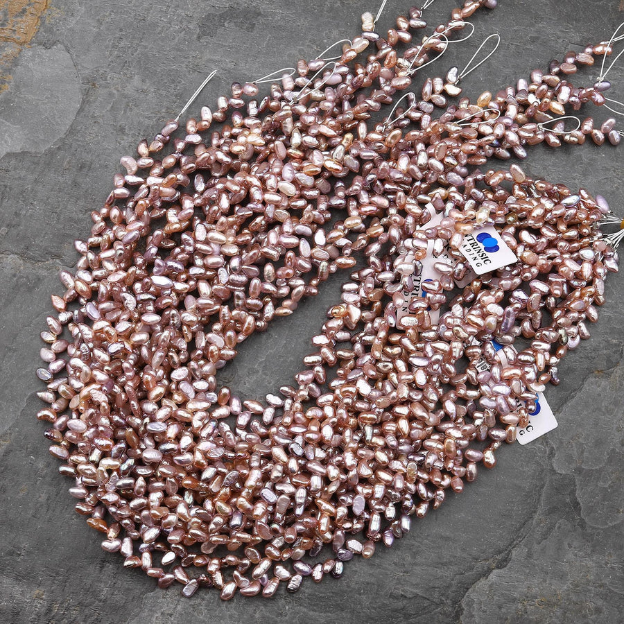 Natural Mauve Purple Pink Freshwater Pearl Top Side Diagonally Drilled Leaf Teardrop Beads 15" Strand B1350