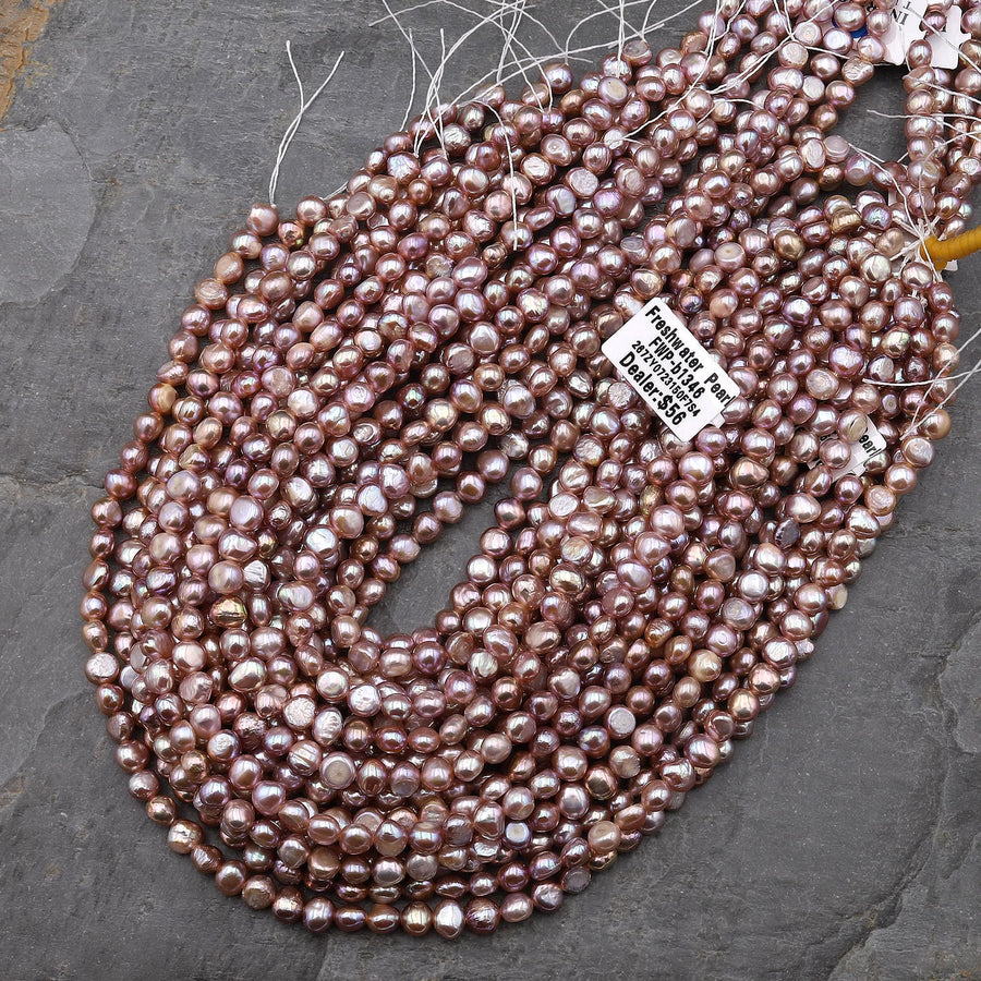 AAA Genuine Natural Metallic Mauve Pink Purple Freshwater Pearl 6mm Rounded Nugget Beads 14" Strand