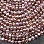 AAA Genuine Natural Metallic Mauve Pink Purple Freshwater Pearl 6mm Rounded Nugget Beads 14" Strand