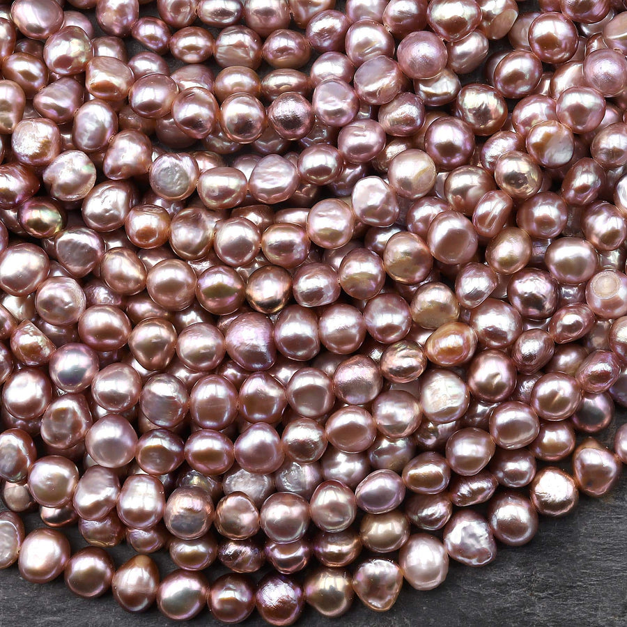 AAA Genuine Natural Metallic Mauve Pink Purple Freshwater Pearl 6mm Rounded Nugget Beads 14" Strand