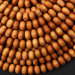 Natural Golden Sandalwood Beads 8mm Smooth Rondelle Aromatic Pure Wood Great For Mala Prayer Meditation Therapy 15.5" Strand