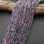 AAA Extra Translucent Faceted Natural Tourmaline 3mm Round Beads Pink Green Blue Gemstone 15.5" Strand
