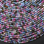 AAA Extra Translucent Faceted Natural Tourmaline 3mm Round Beads Pink Green Blue Gemstone 15.5" Strand