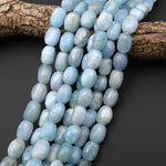 AAA Large Hand Faceted Natural Blue Aquamarine Rounded Nugget Gemstone Beads 16.5" Strand