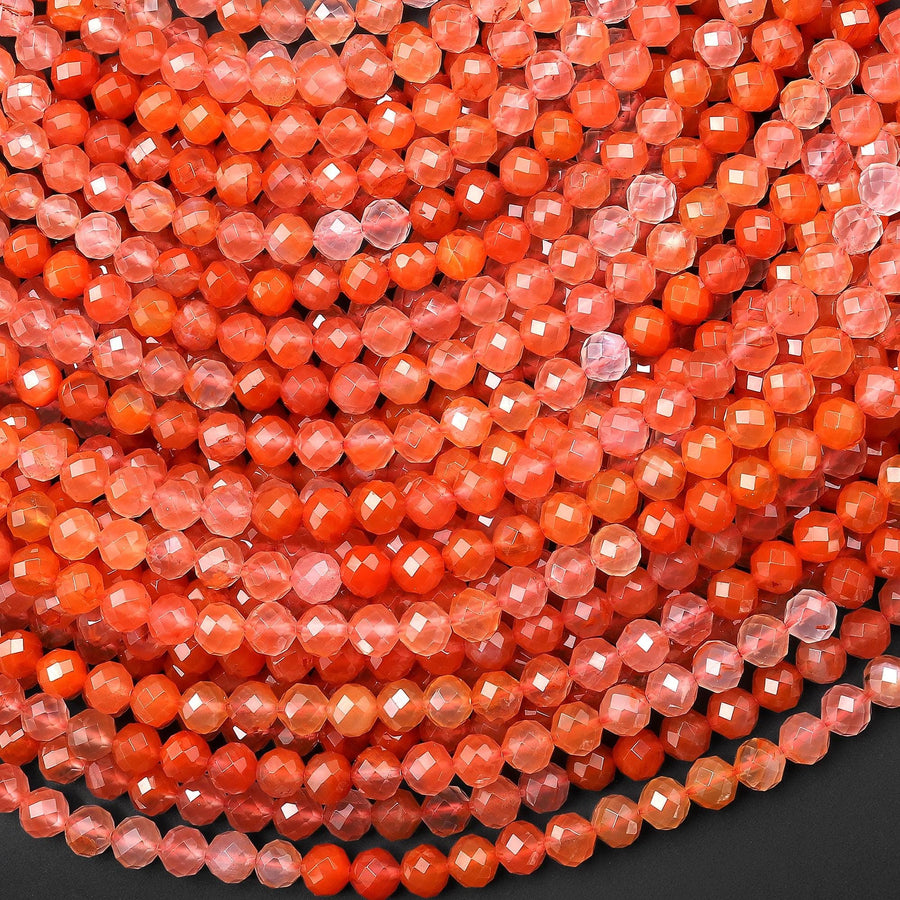 AAA Faceted Natural Fiery Orange Red Moroccan Agate 4mm Round Beads Ombre Gemstone 15.5" Strand