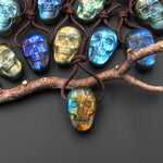 AAA Hand Carved Natural Labradorite Skull Side Drilled Gemstone Focal Bead 15x22mm