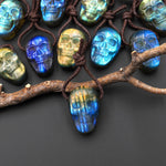 AAA Hand Carved Natural Labradorite Skull Side Drilled Gemstone Focal Bead 15x22mm
