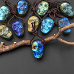 AAA Hand Carved Natural Labradorite Skull Side Drilled Gemstone Focal Bead 15x22mm