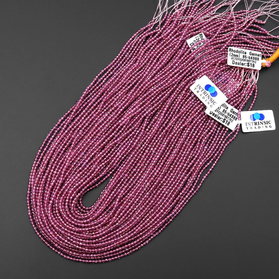 AAA Faceted Natural Pink Purple Rhodolite Garnet 2mm Round Gemstone Beads 15.5" Strand