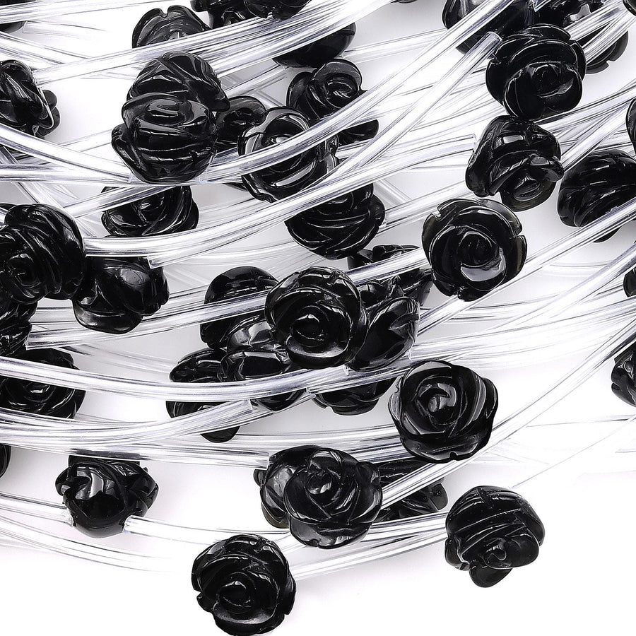 Natural Black Rainbow Obsidian Hand Carved Rose Flower Gemstone Beads 8mm 10mm 12mm Strand