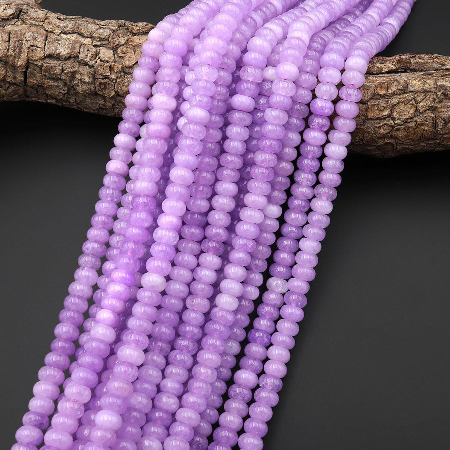 Lilac Kunzite Jade 6mm 8mm Smooth Rondelle Beads 15.5" Strand