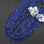 Faceted Natural Blue Lapis Heishi Rondelle Beads 4mm 15" Strand