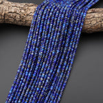 Faceted Natural Blue Lapis Heishi Rondelle Beads 4mm 15" Strand
