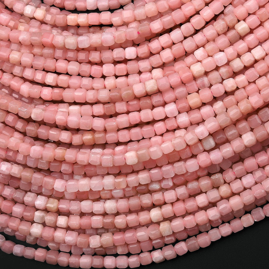Natural Pink Opal 3mm Faceted Cube Gemstone Beads 15.5" Strand