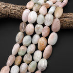 Large Natural Soft Peach Pink Morganite Beads Pebble Nuggets 15.5" Strand